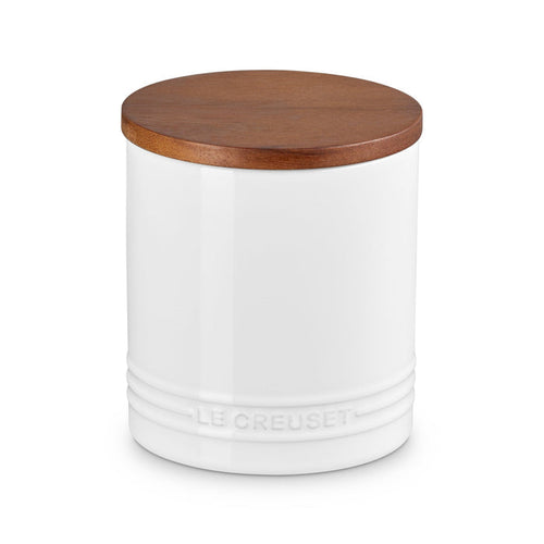 1.2qt Stoneware Storage Canister w/ Wood Lid White