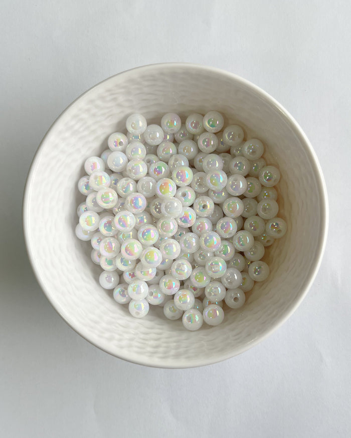 8mm white holo beads // 25 grams