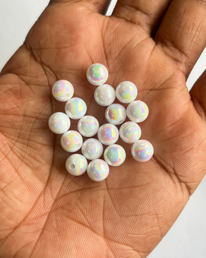8mm white holo beads // 25 grams