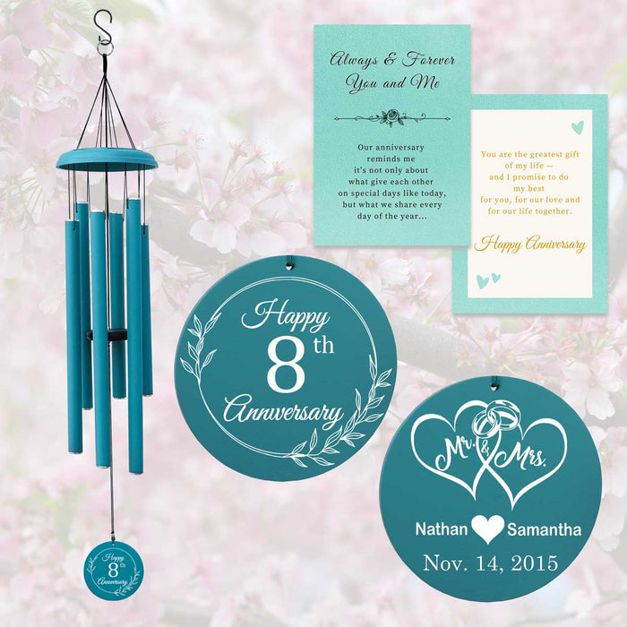Light-Blue Anniversary Wind Chime for Couples with Personalized Engraving and Gift Card