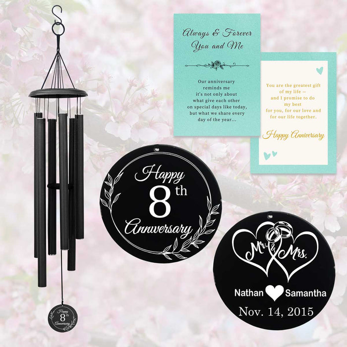 Black Anniversary Wind Chime for Couples with Personalized Engraving and Gift Card