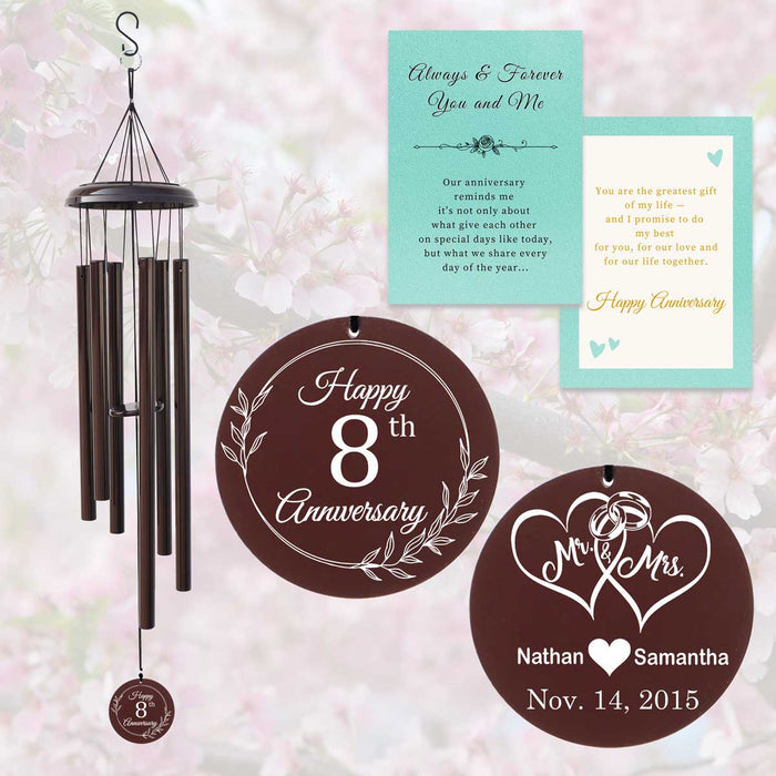 Brown Anniversary Wind Chime for Couples with Personalized Engraving and Gift Card