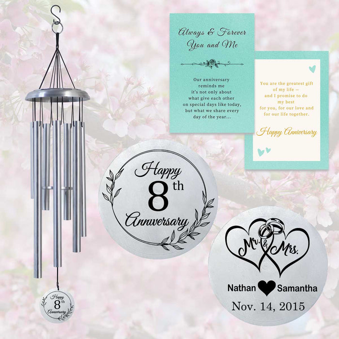 Silver Anniversary Wind Chime for Couples with Personalized Engraving and Gift Card