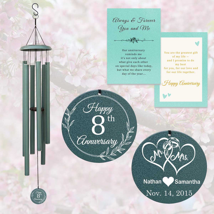 Turkish Green Anniversary Wind Chime for Couples with Personalized Engraving and Gift Card