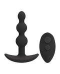 Black silicone butt plug with remote control on a white background