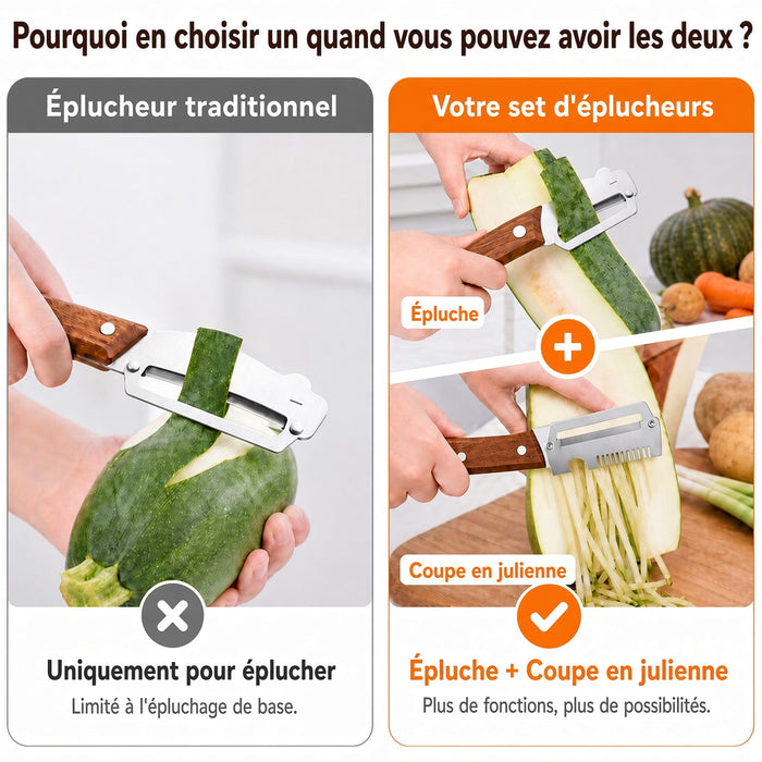 🔪🥬 Achetez-en 1, obtenez-en 1 GRATUITEMENT ! 🥔 Éplucheur Multifonctionnel en Bois – Lame Inox Ultra-Tranchante + Décapsuleur Intégré 🥕🍎🔥