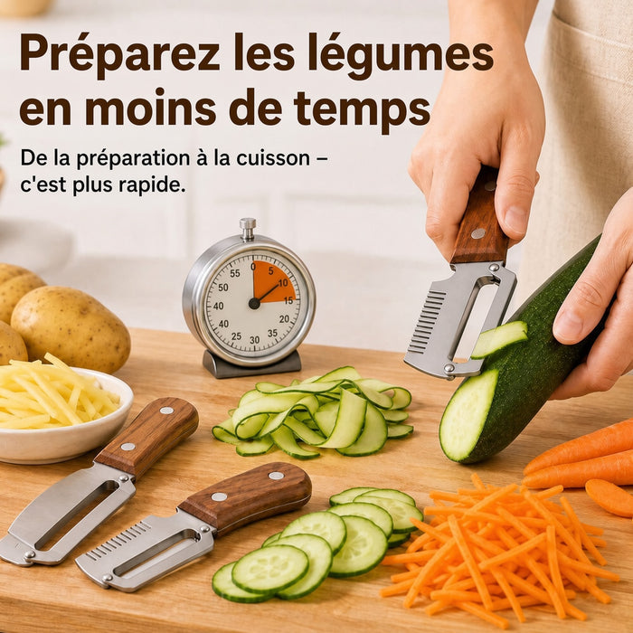 🔪🥬 Achetez-en 1, obtenez-en 1 GRATUITEMENT ! 🥔 Éplucheur Multifonctionnel en Bois – Lame Inox Ultra-Tranchante + Décapsuleur Intégré 🥕🍎🔥