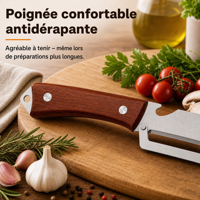 🔪🥒 Achetez-en 1, obtenez-en 1 GRATUITEMENT ! 🍎 Éplucheur Multifonctionnel en Bois – Lame Inox Ultra-Tranchante + Décapsuleur Intégré