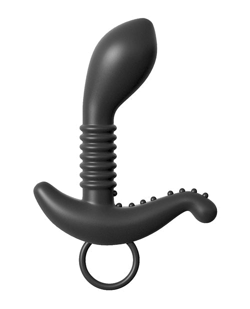 Black serrated tool with ring on a white background