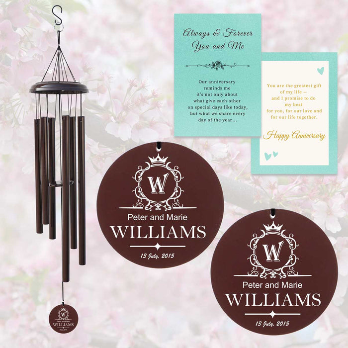 Brown Personalized Anniversary Wind Chime for Couples with Custom Engraving and Gift Card