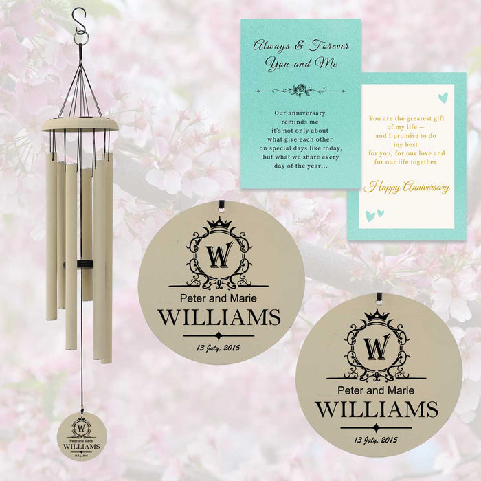 Off-White Personalized Anniversary Wind Chime for Couples with Custom Engraving and Gift Card
