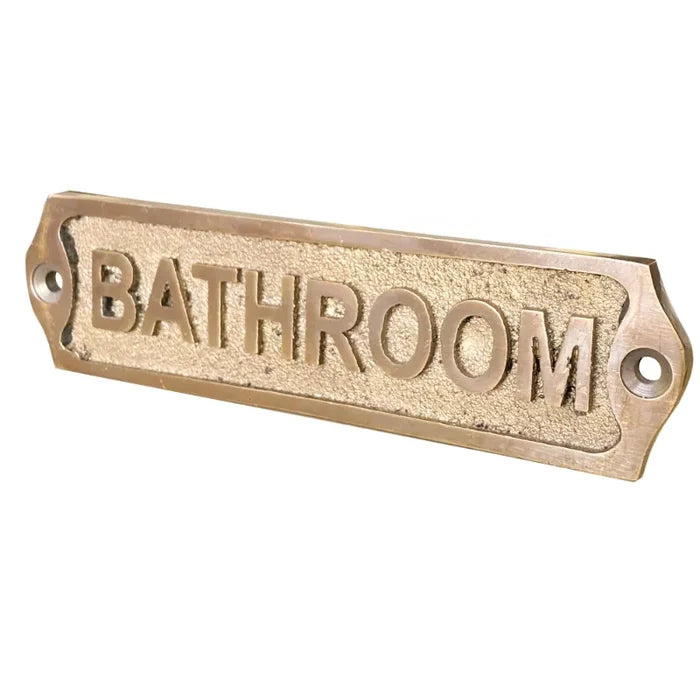 Buy a beautiful engraved brass bathroom door sign featuring an antique finish. Durable and stylish, perfect for any home.
