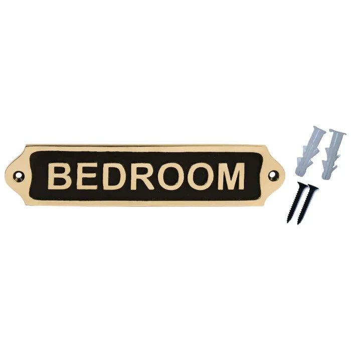 Brass Bedroom Door Sign | Black Finish | 22x5cm