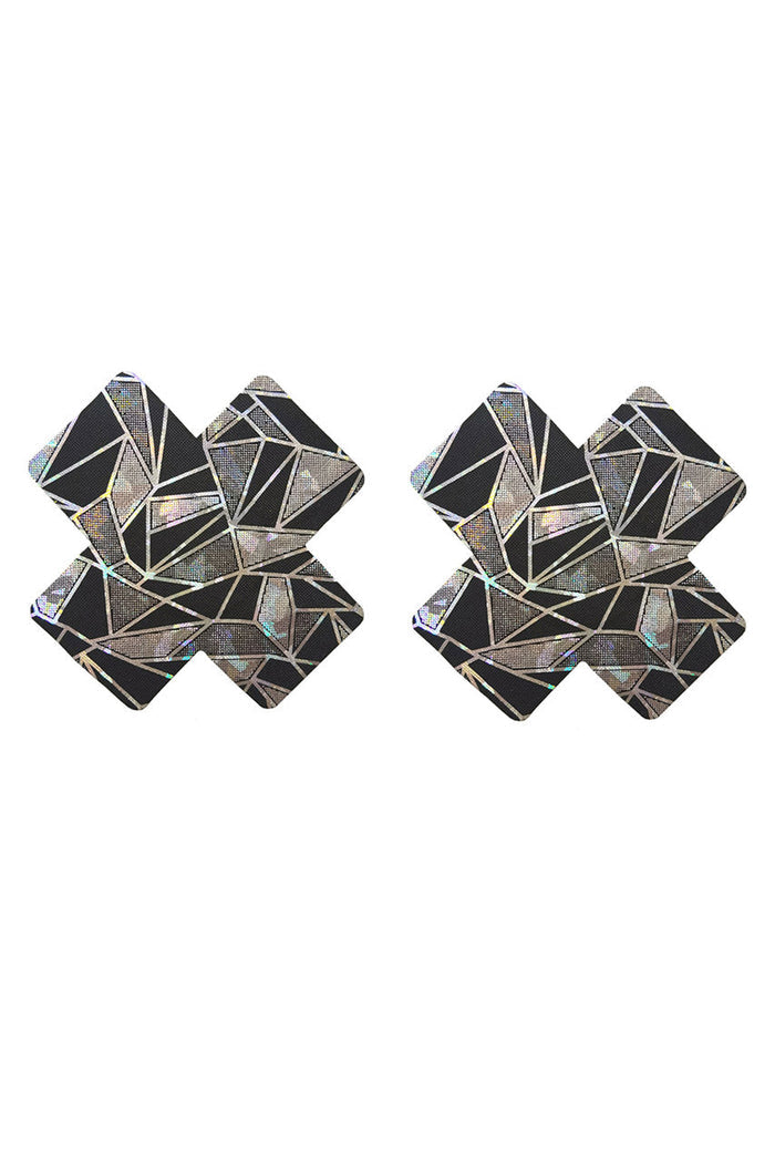 Pair of geometric earrings on a white background