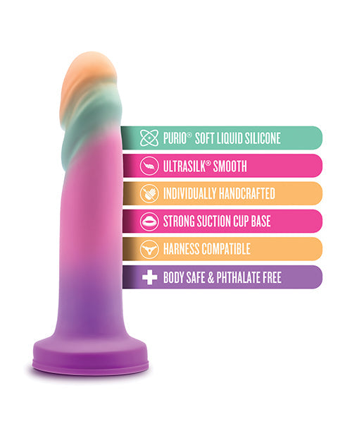 Silicone product with rainbow gradient and feature list on a white background