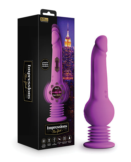 Purple silicone butt plug with 'Impressions' packaging on a white background