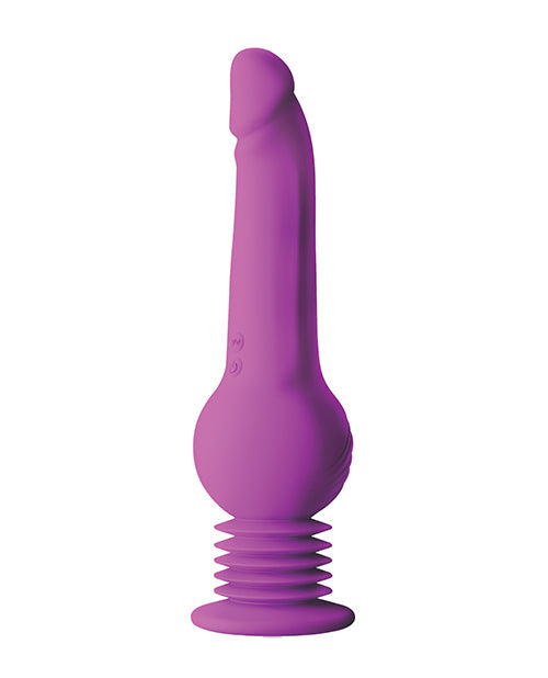 Purple silicone butt plug on a white background