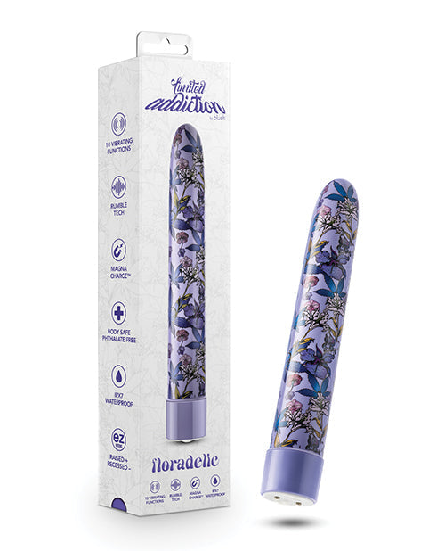 Floral-patterned electronic device with packaging on a white background
