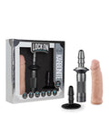 Sexual product set with packaging labeled 'Lock On' on a white background