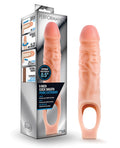 9-inch cock sheath penis extender with packaging on a white background