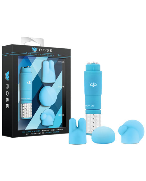 Blue personal care product set with packaging on a white background