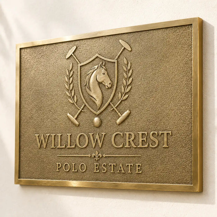 Handcrafted brass plaque with custom engraving for home entrance or office