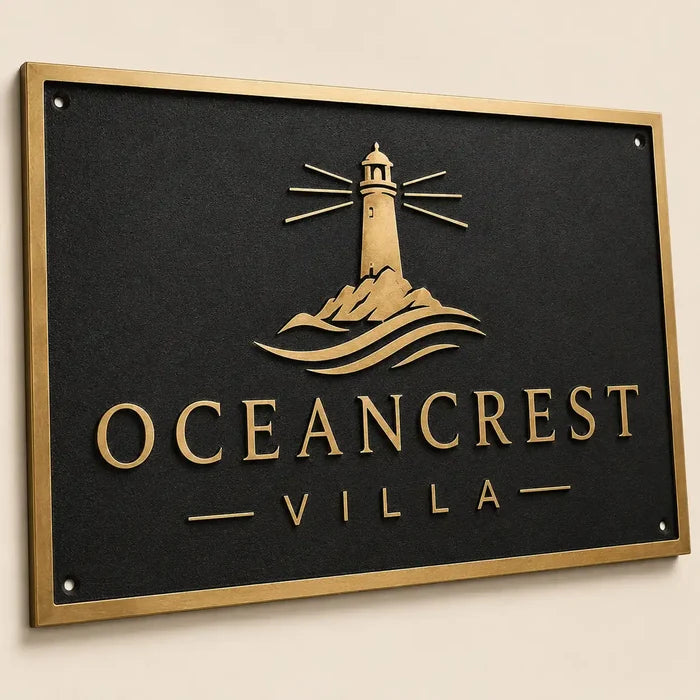 Solid brass house number plaque with custom text for front door or mailbox