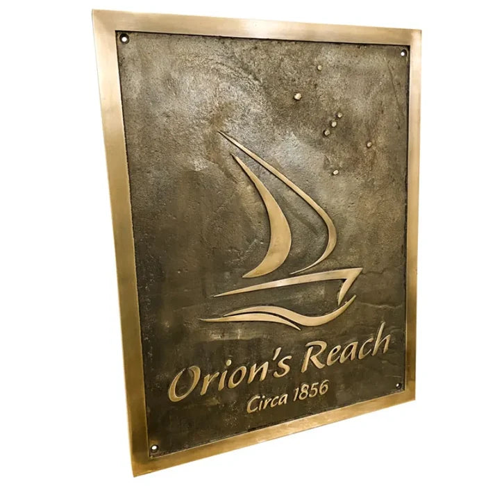 Brass Address Plaque with engraving in white background