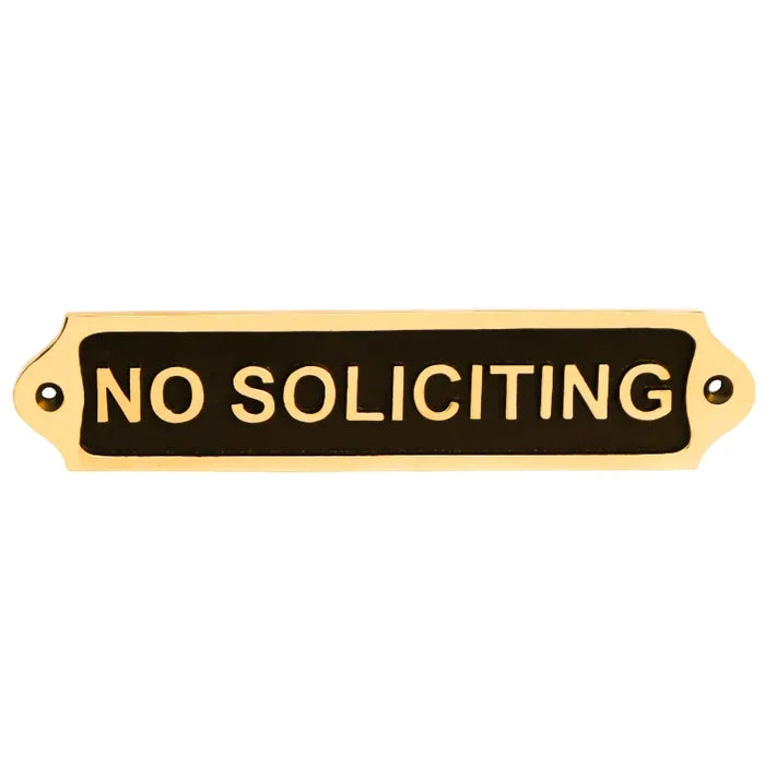 No Soliciting Brass Door Sign Black Finish