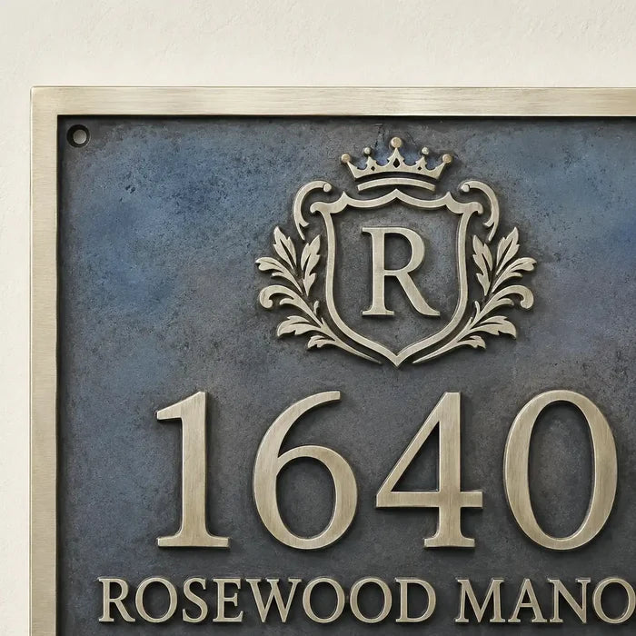 Custom engraved brass house number plaque for home entrance