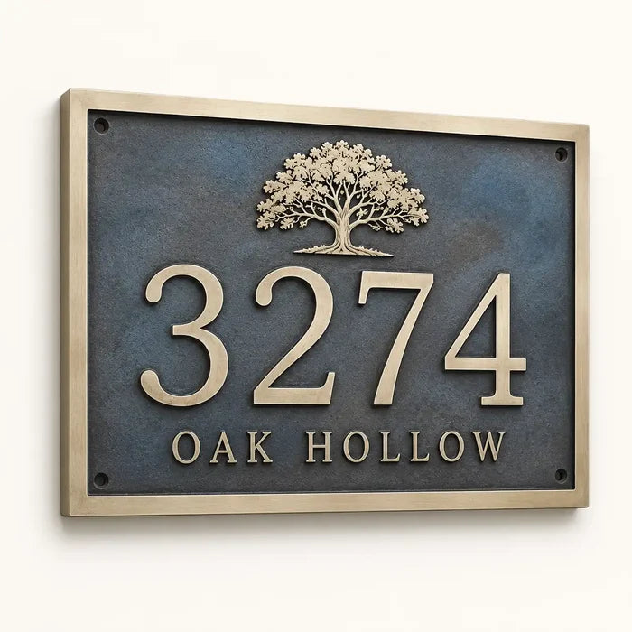 Solid brass house number sign for front door