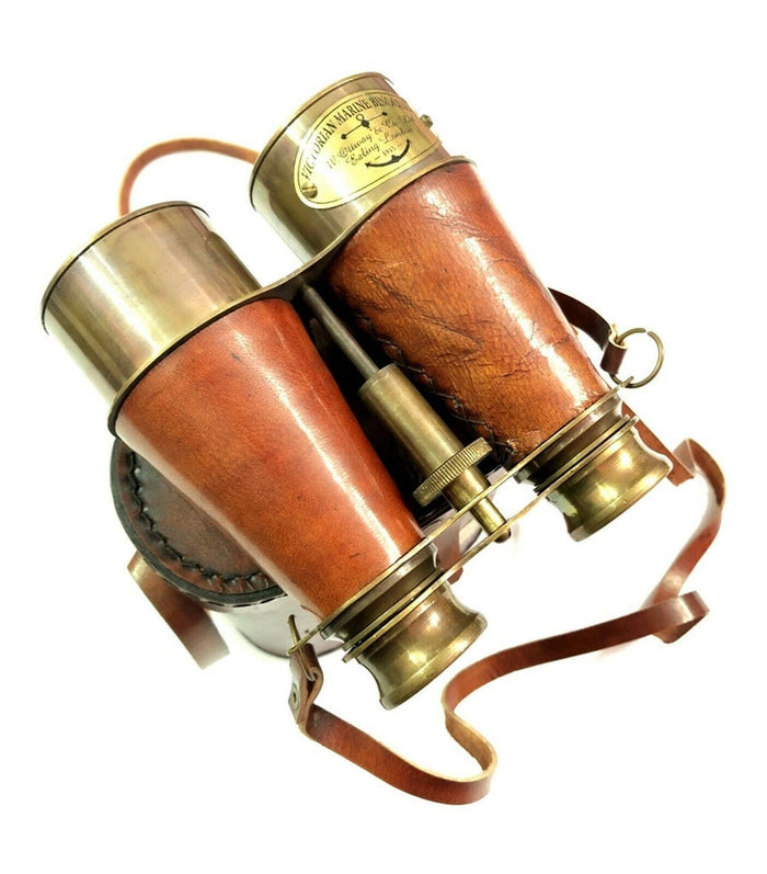 Optical Binoculars 6" with Leather Case Telescope Decor Home Decoration Victorian Marine Antique Brass 6 Inch