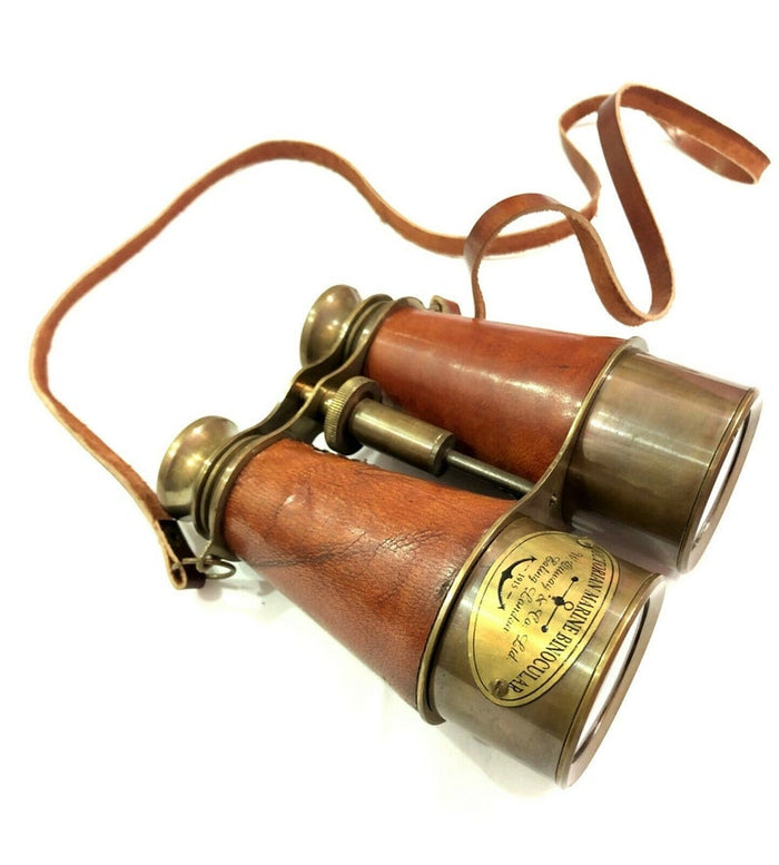 Optical Binoculars 6" with Leather Case Telescope Decor Home Decoration Victorian Marine Antique Brass 6 Inch