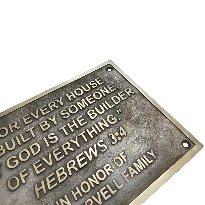 Handcrafted brass plaque in bronze finish | Custom message brass plaque bronze look