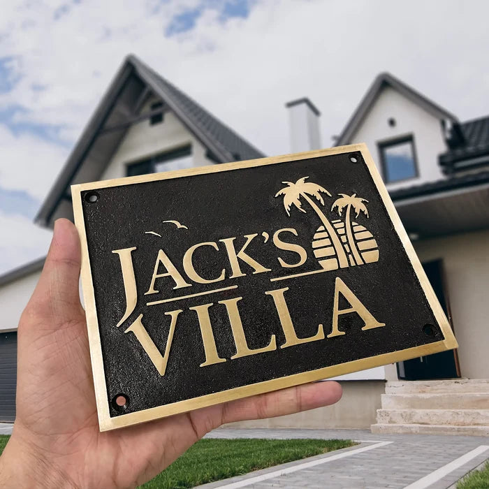 Black background brass plaque outdoor | gold brass door plate custom engraved
