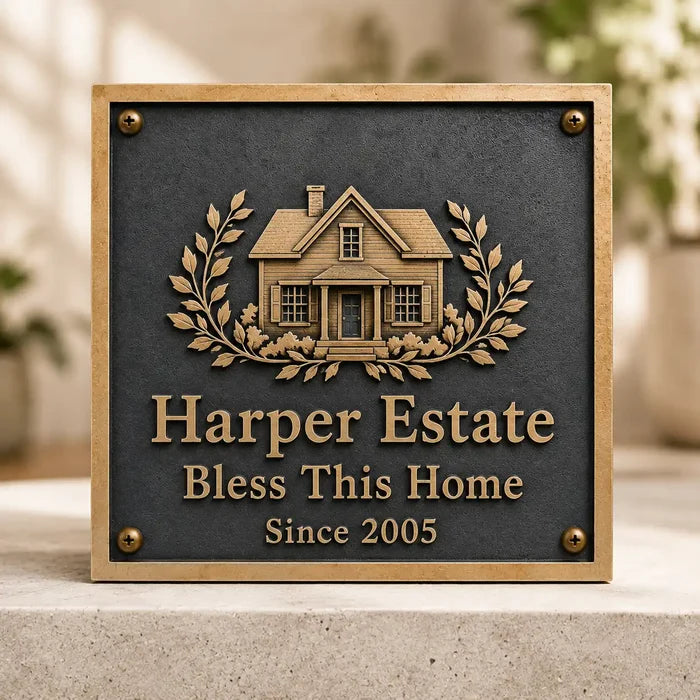Brass plaque with customized engraving for home or office