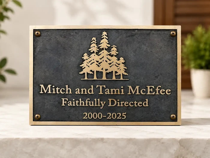 Custom engraved brass plaque with personalized text