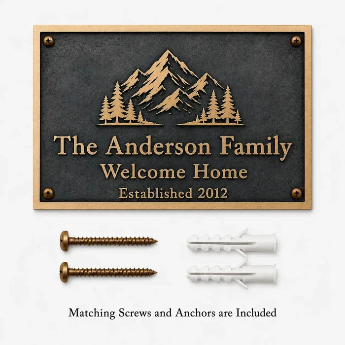 Brass House Number Plaque with included screw and anchor set for easy installation.