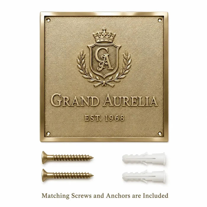 Brass House Number Plaque with included screw and anchor set for easy installation.