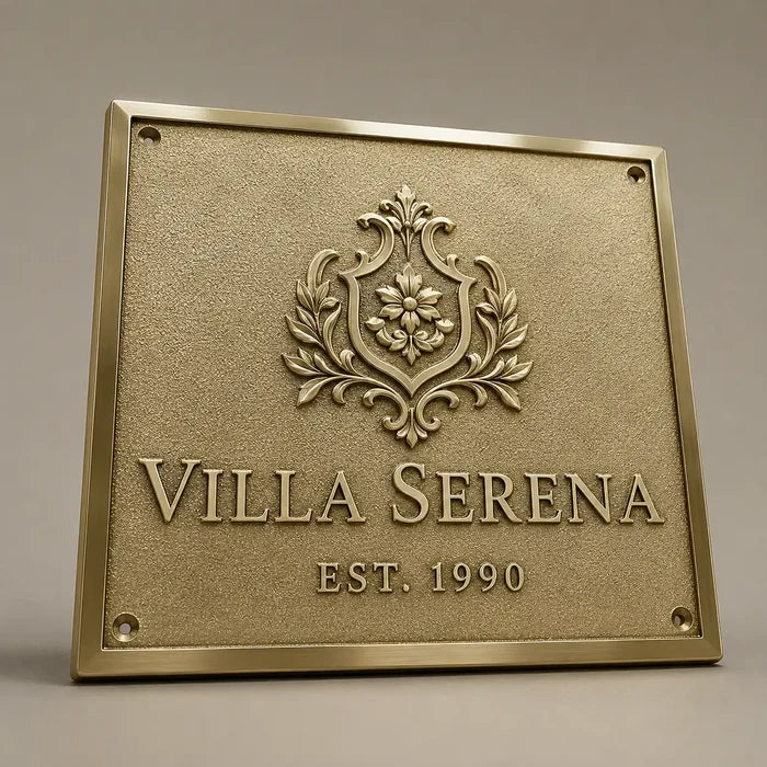 Custom engraved brass plaque with personalized text