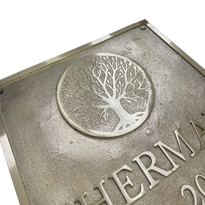 polished brass custom sign | brass logo plate for office
