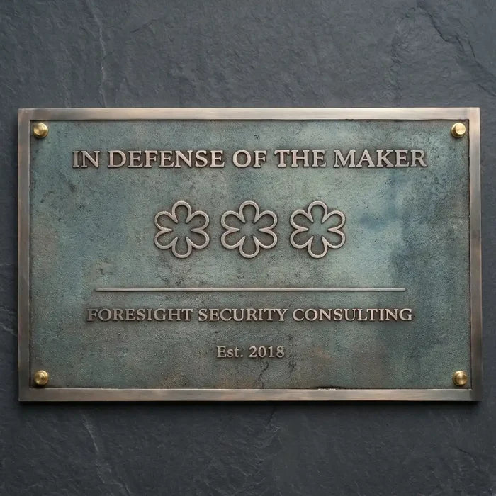 Outdoor bronze address plaque mounted on a brick wall