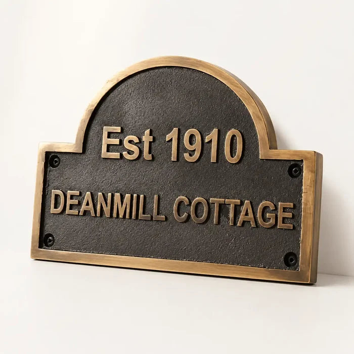 Custom bronze address plaque with engraved name and house number in antique finish