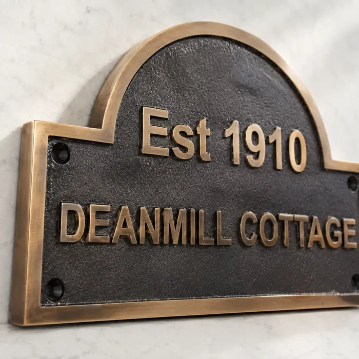 Antique bronze address plaque personalized with family name and house number