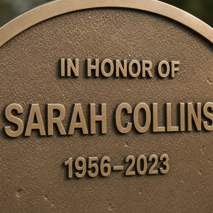 Oval bronze tribute plaque with personalized engraving