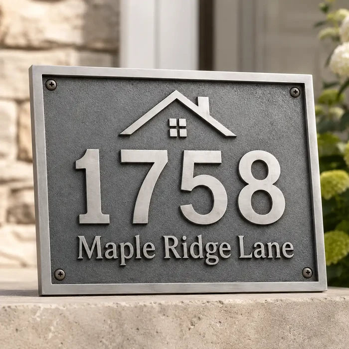 Personalized bronze house number plaque for front door or gate