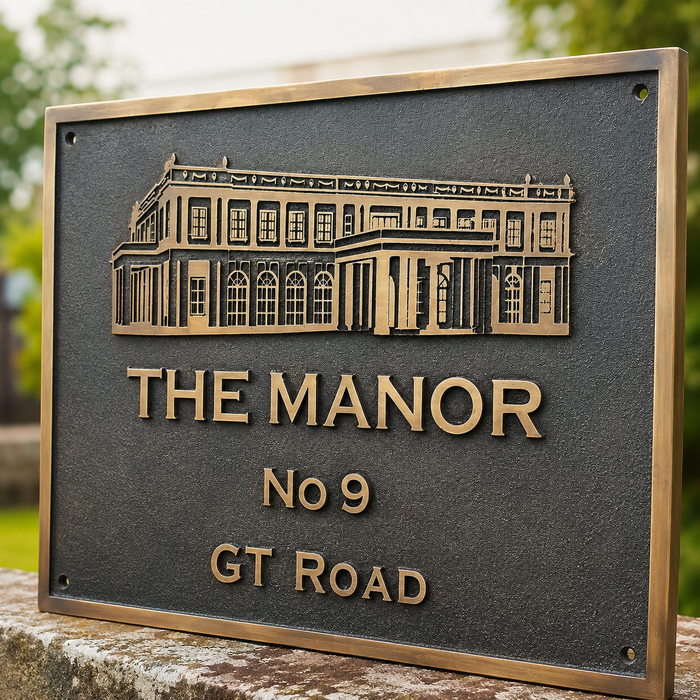 Personalized bronze house plaque with engraved address and family name