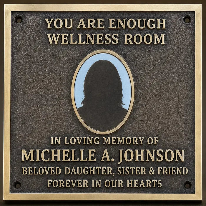 Bronze memorial plaque with picture for cemetery or garden tribute