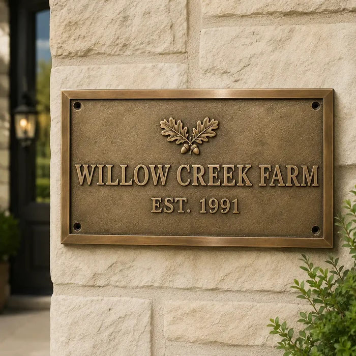 Engraved personalized bronze plaque with custom message and artwork