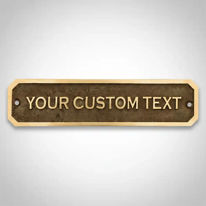Brass Door Sign – Personalized Engraved Address Plaque | Custom text plaque with gold border on a gray background